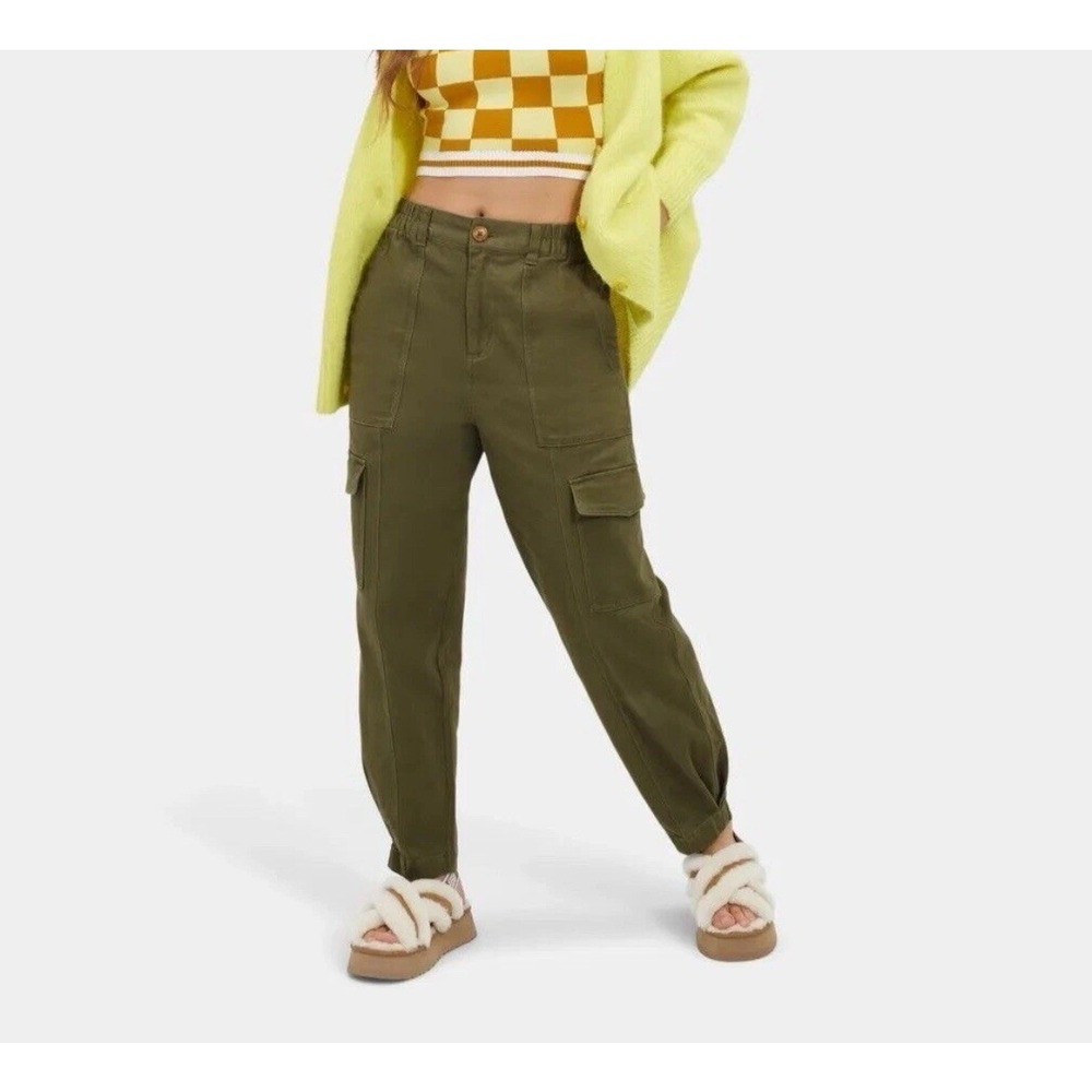 UGG‎ RTW Womens Olive Green High Waisted Cotton Twill Cargo Pants Utility Size S